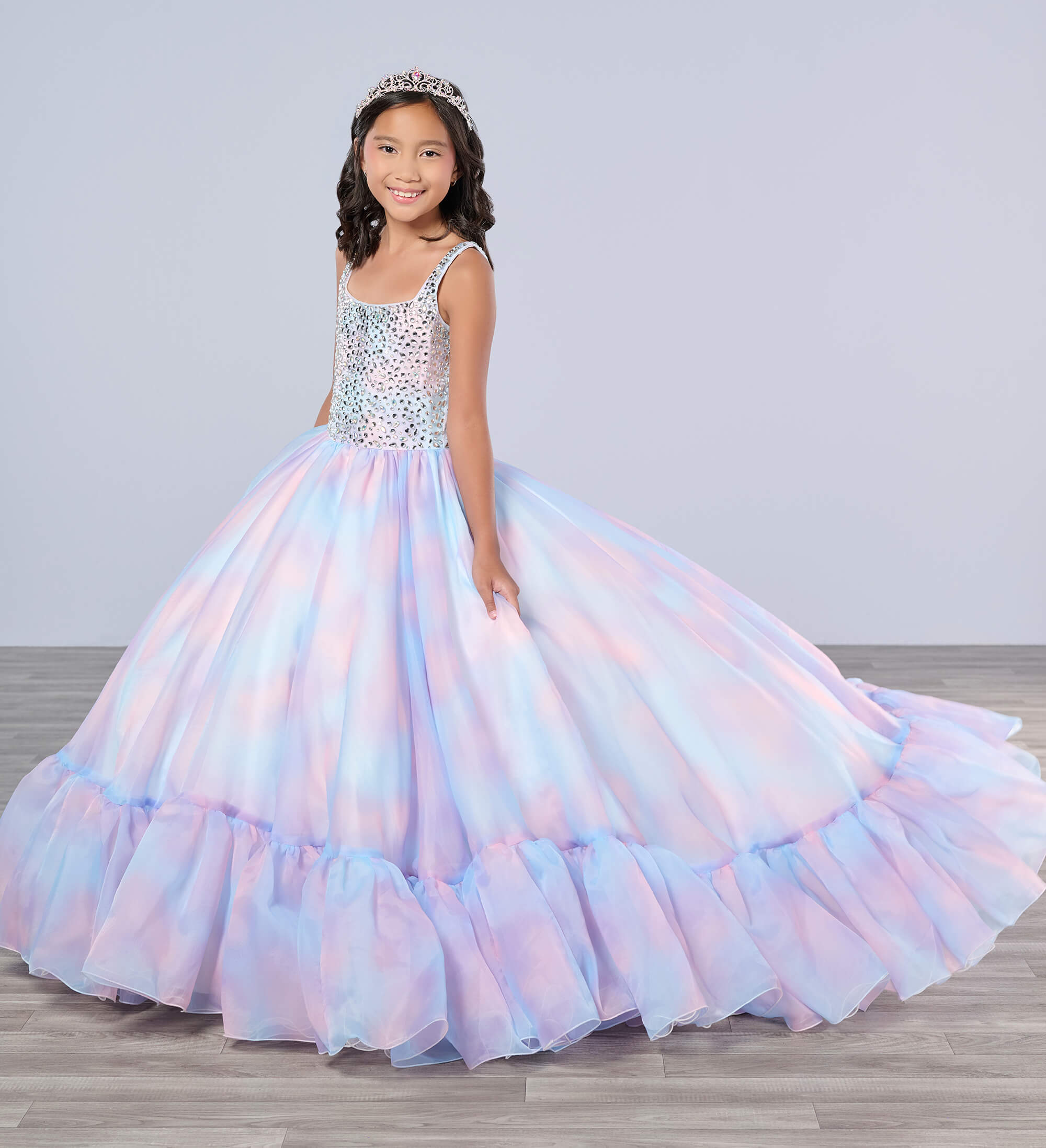 pink and blue pageant dress Johnathan Kayne | C385