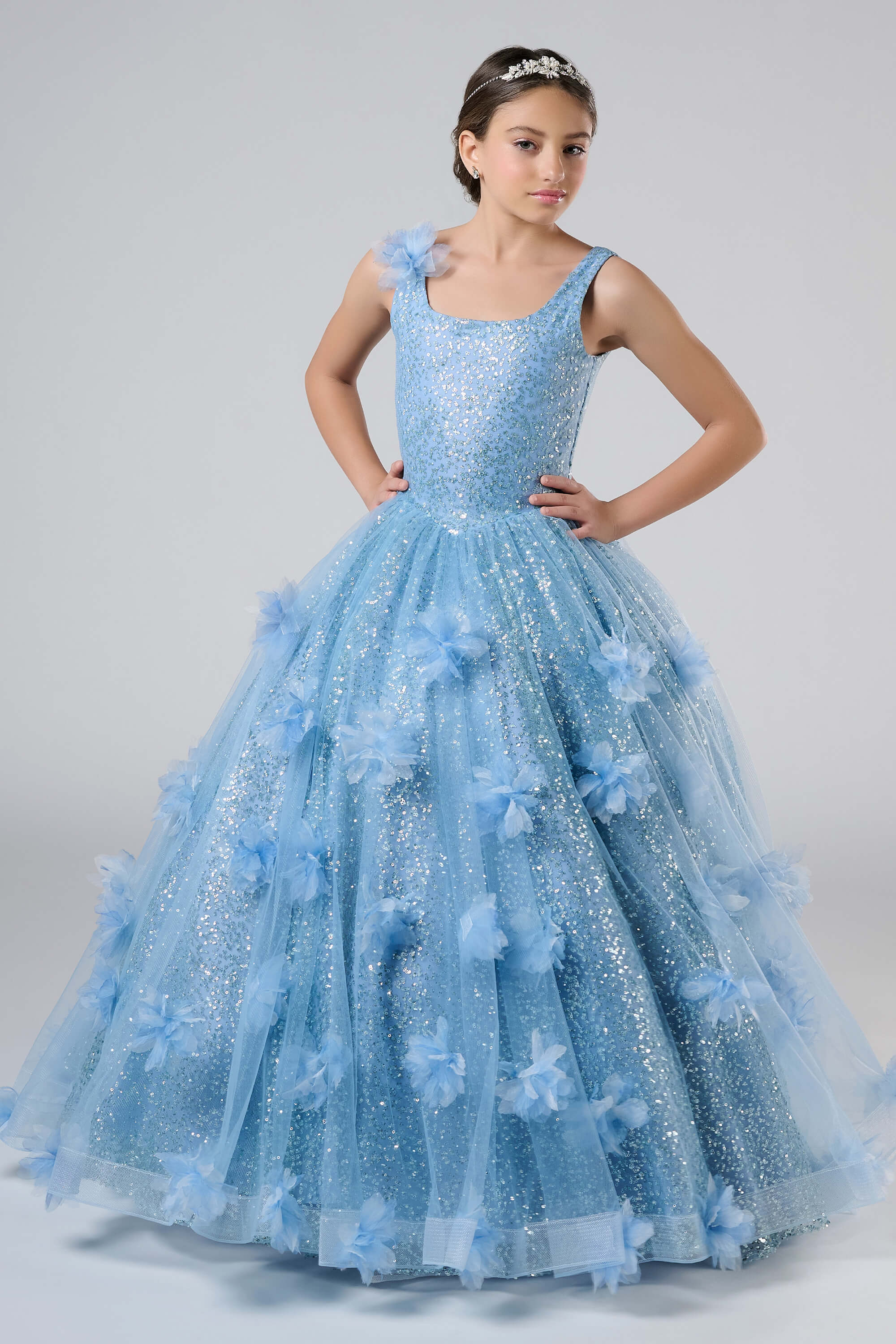 princess pageant dresses Tiffany Princess 13758 Girls Long Lace Pageant Dress Corset Floral Glitter Formal Ball Gown 8 / Teal