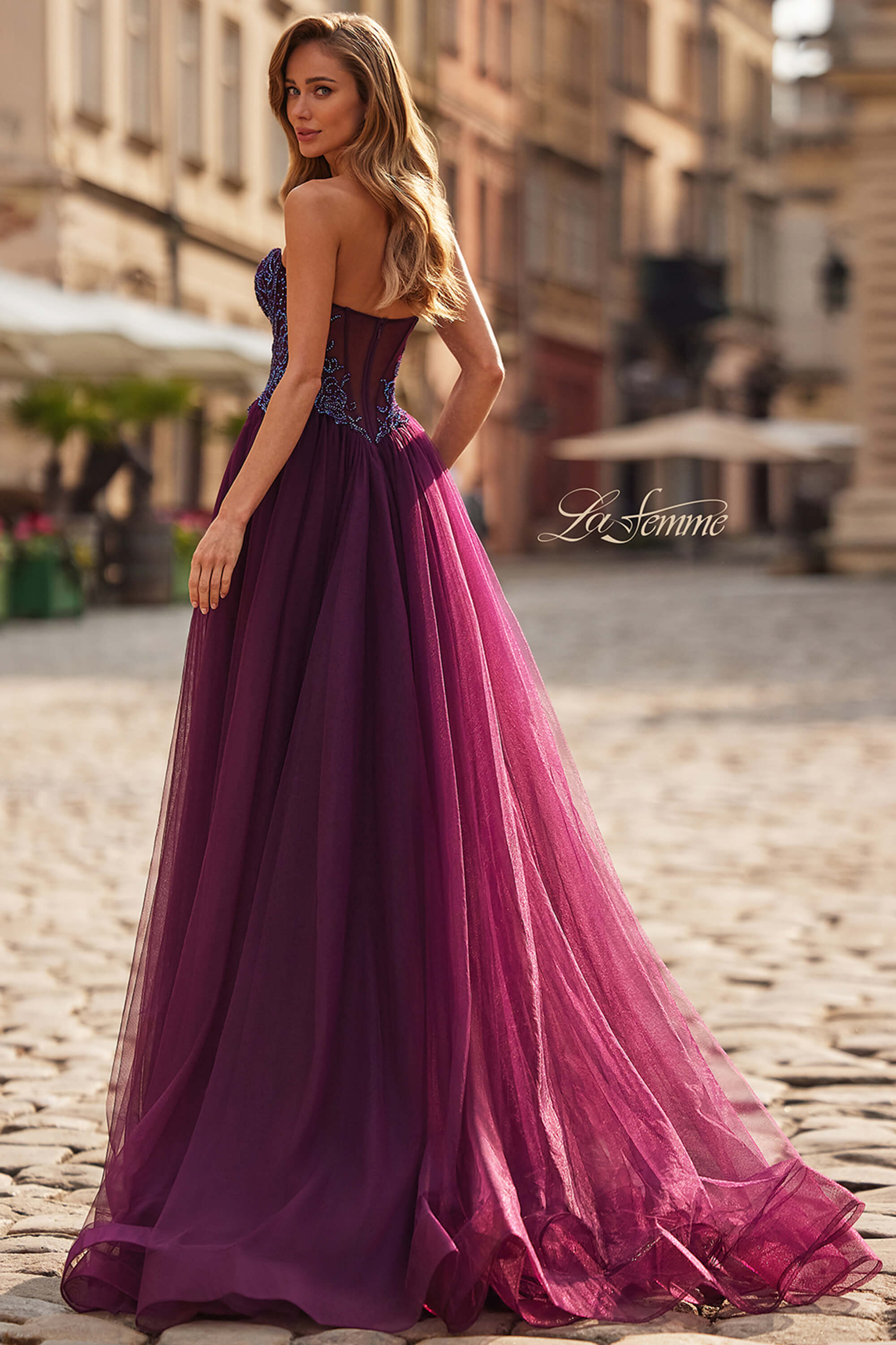 open lace back dress Dressime Purple Metallic Prom Dresse A Line One Shoulder Formal Dress With  3D Flowers  dressime