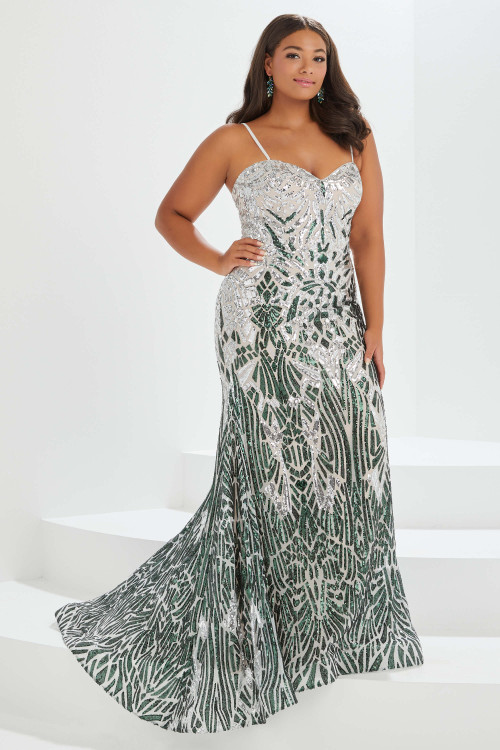 Multi Sequin Tiffany Designs Plus Size Prom Dress 16042 (Silver/Hunter) (14w)