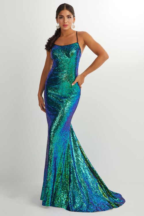 green sequin prom dress Lace-Up Tight Long Sequin Prom Dress: Ayce 61821 Emerald / 000 main image 1