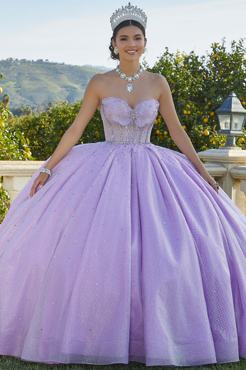 MORILEE #89404 Nude/Gold Rhinestone Embroidered Quinceañera Dress with Three-Dimensional Butterflies