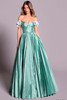 Front view of nilgreen Tarik Ediz Shea evening gown with floral sleeves