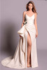 Front view of vanilla Tarik Ediz Andel evening gown with floral accent