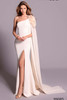 Front view of vanilla Tarik Ediz Lainey cape mother gown
