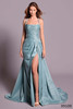 Front view of blue haze Tarik Ediz Arnica taffeta gown