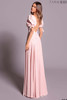 Back view of Tarik Ediz Luana gown with V-open back and floor-length skirt