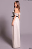 Side view of Tarik Ediz Ideas column gown with ribbon belt
