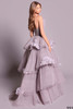 Back view of Tarik Ediz Stella tiered tulle gown with sweep train