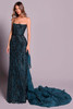 Front view of Atlantic blue Tarik Ediz Celestia beaded gown