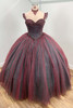Morilee Sangria and Emerald quinceanera dress mannequin front view