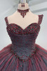 Beaded sweetheart bodice detail on Sangria Emerald quinceanera gown