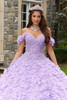 Beaded bodice and 3D floral details on lilac gown