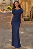 Front view of navy La Femme 33139 ruched mother dress