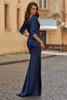 Back view of La Femme 33152 fitted satin gown