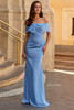 Front view of smoky blue La Femme 33220 mother dress