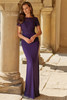 Front view of eggplant La Femme 33331 lace mother dress