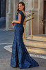 Back view of La Femme 33578 fit and flare brocade gown