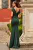 Back view of La Femme 33584 fitted jersey gown with cap sleeves