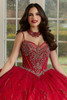Beaded sweetheart bodice detail on Morilee 89474 red gown