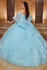 Rachel Allan RQ1110 light blue quinceanera gown back view with bow