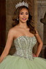 Sparkling corset bodice detail on Rachel Allan RQ1130 sage quinceanera dress