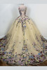 Ragazza EV-37-637 floral quinceanera gown with sweeping train back view