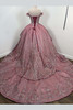 Ragazza EV-38-638 moon pink ball gown with cathedral train back view