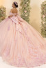 Blush quinceañera corset bodice with embroidered lace appliqué detail