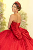 Red quinceanera corset back with oversized embroidered bow detail