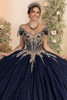 Navy gold sweetheart corset bodice with detachable shawl