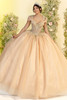 Fiesta Gowns 56555 gold embroidered ball gown, front view