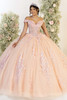 Fiesta Gowns 56556 blush portrait neckline ball gown, front view