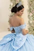 Sky blue quinceanera corset back with oversized bow detail