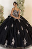 Fiesta Gowns 56559 black silver beaded corset ball gown, front view