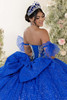 Royal blue quinceanera corset back with oversized bow detail