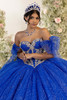 Royal blue beaded lace bodice with detachable bow shoulder straps