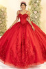 Fiesta Gowns 56563 red beaded corset ball gown, front view