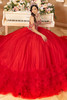 Maravilla 80001 red quinceanera ball gown with crystal bodice, side view