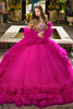 Maravilla 80001 magenta quinceanera ball gown with crystal bodice, front view