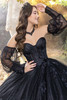 Black sweetheart corset bodice with detachable frilled sleeves