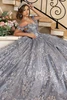 Steel silver sweetheart bodice with floral shoulder detail
