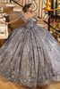 Maravilla 80006 steel silver quinceanera ball gown with glitter tulle, front view