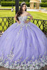 Maravilla 80009 lilac multi quinceanera ball gown with floral appliqués, front view