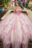 Maravilla 80010 pink multi quinceanera ball gown with floral print, front view