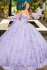 Maravilla 80011 lilac quinceanera ball gown with crystal lace, front view