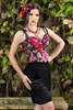 Black peony convertible pencil skirt look with floral embroidered bodice