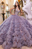 Maravilla 80023 smoke taupe quinceanera dress with beaded bodice and layered ruffle tulle skirt