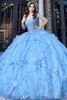 Maravilla 80024 sapphire multi quinceanera ball gown with floral sequins, front view