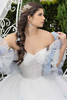 Ivory blue hand-draped corset bodice with ruffle sleeves detail